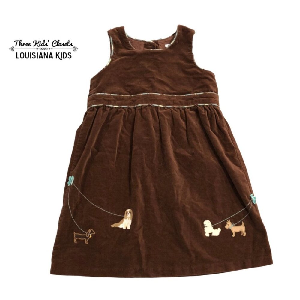 Hartstrings 6X Brown Puppy Dog Appliqué Jumper Dress